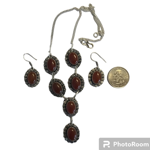 Carnelian Gemstone Necklace & Earrings Set - Picture 4 of 4